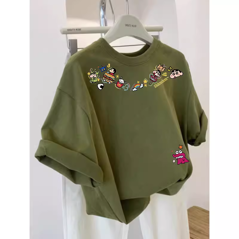 Giảm giá đặc biệt~ Hàng xuất khẩu dư thừa, áo thun ngắn tay in hình hoạt hình thời trang mùa hè, chất liệu cotton nguyên chất, hàng mới