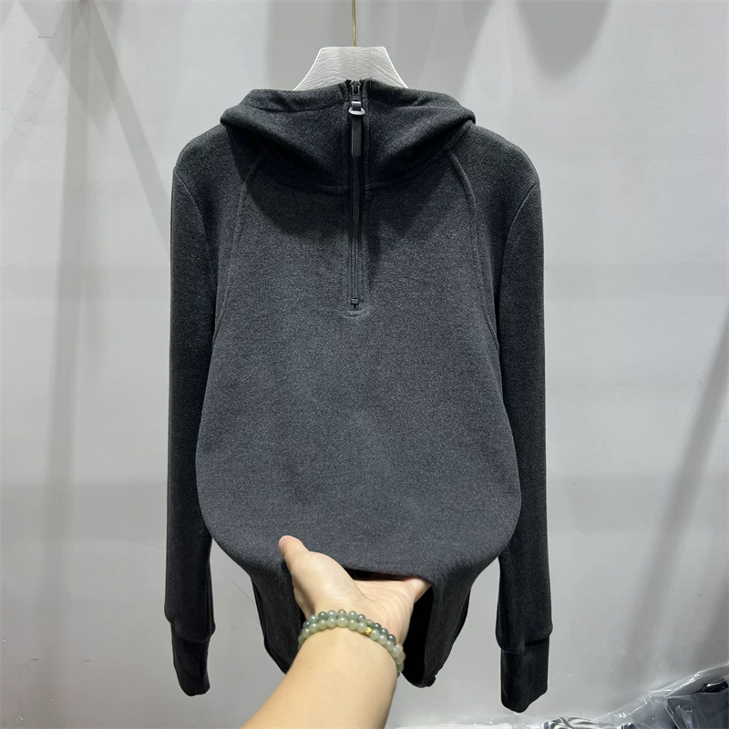 Áo khoác nỉ có mũ nửa khóa kéo chất liệu nhung Đức cao cấp, hàng xuất khẩu, giá ưu đãi dành cho nữ, áo lót mùa thu đông.