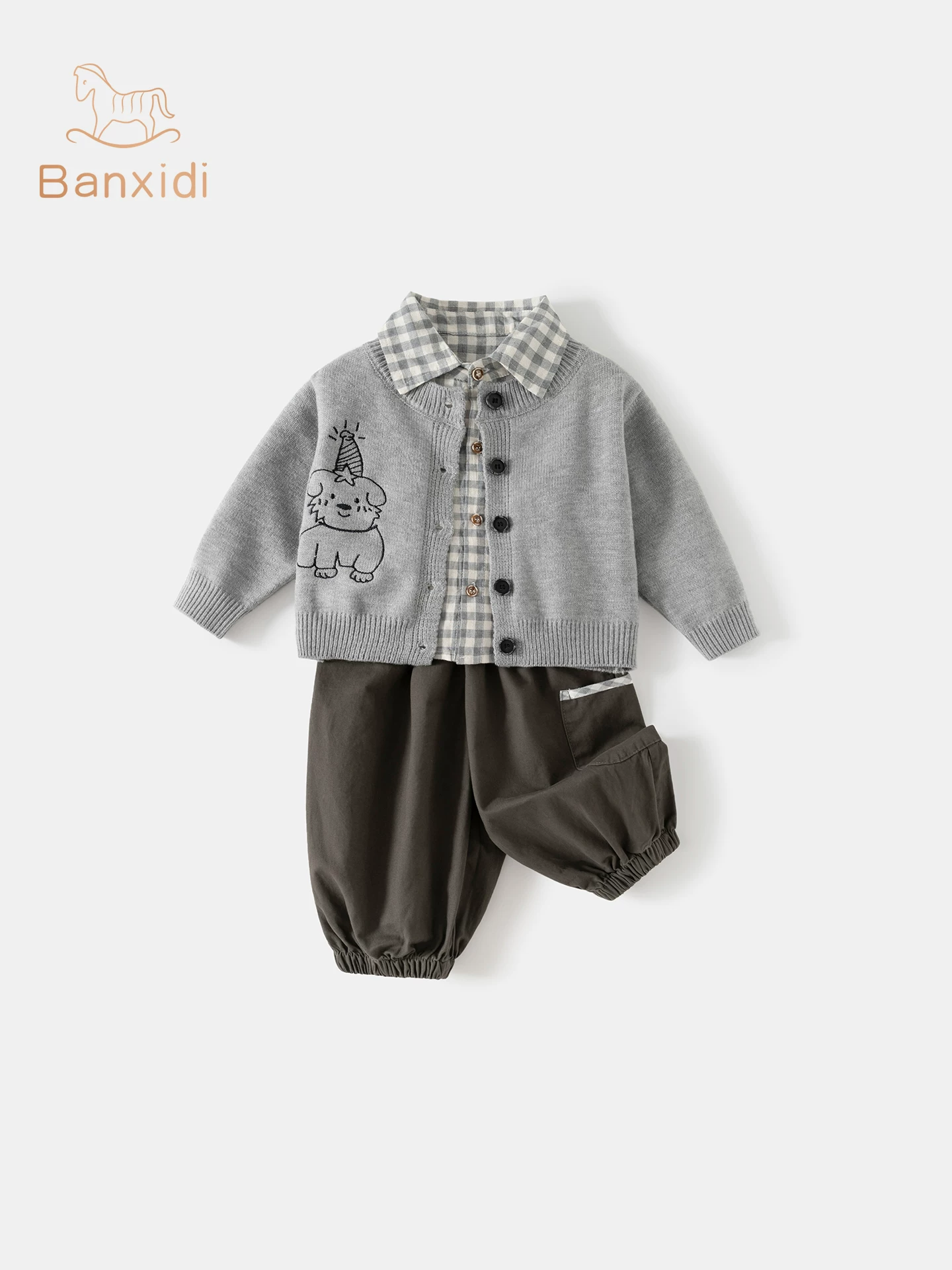 Bộ đồ bé trai mùa xuân mới thời trang sành điệu, áo cardigan bé, quần trẻ em, quần áo trẻ sơ sinh mùa xuân, quần áo trẻ em
