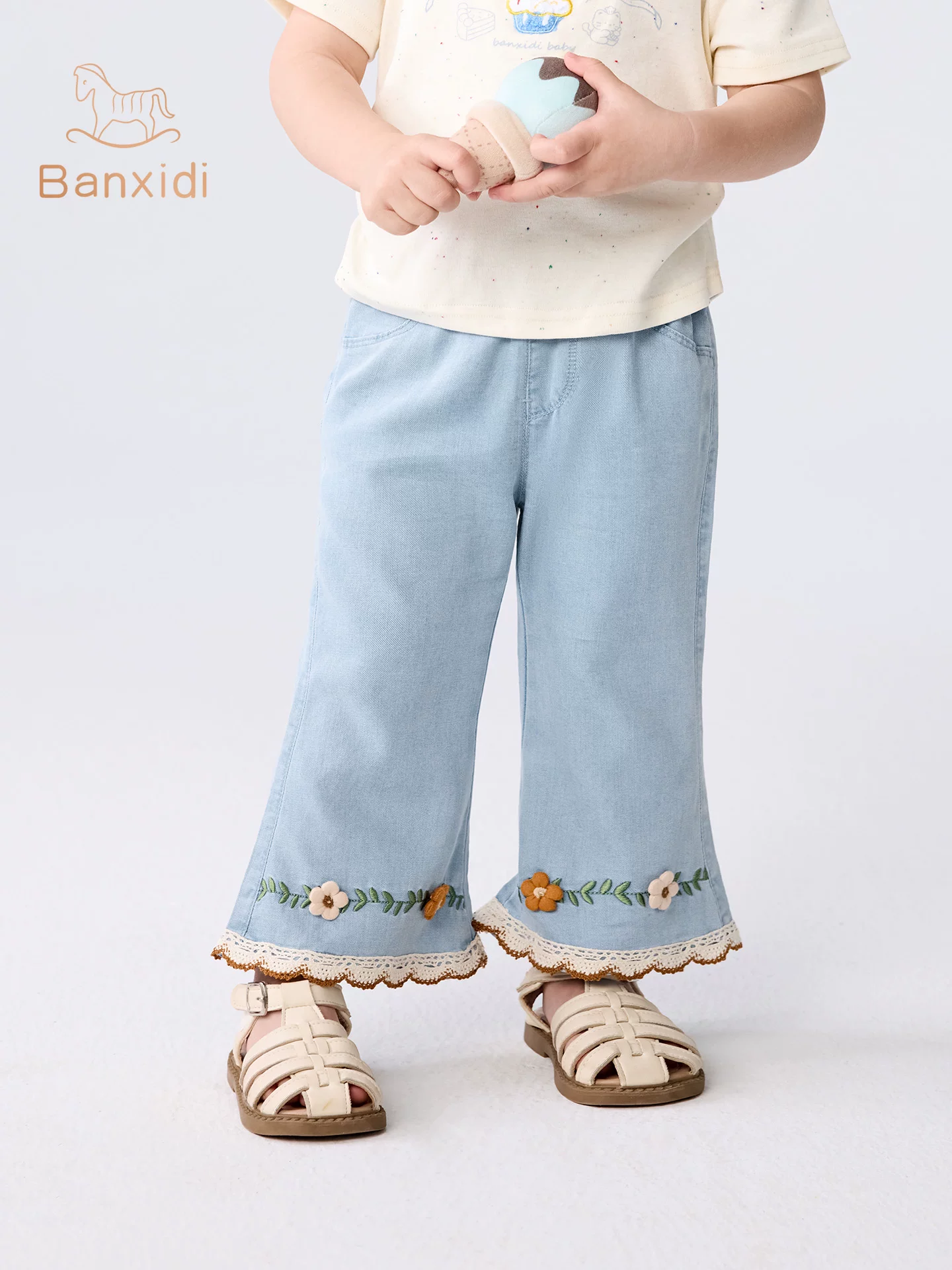 Quần bé gái Banxidi mùa hè phong cách mới quần ống loe thường ngày cho bé gái mùa hè quần jean công chúa mỏng cho trẻ em