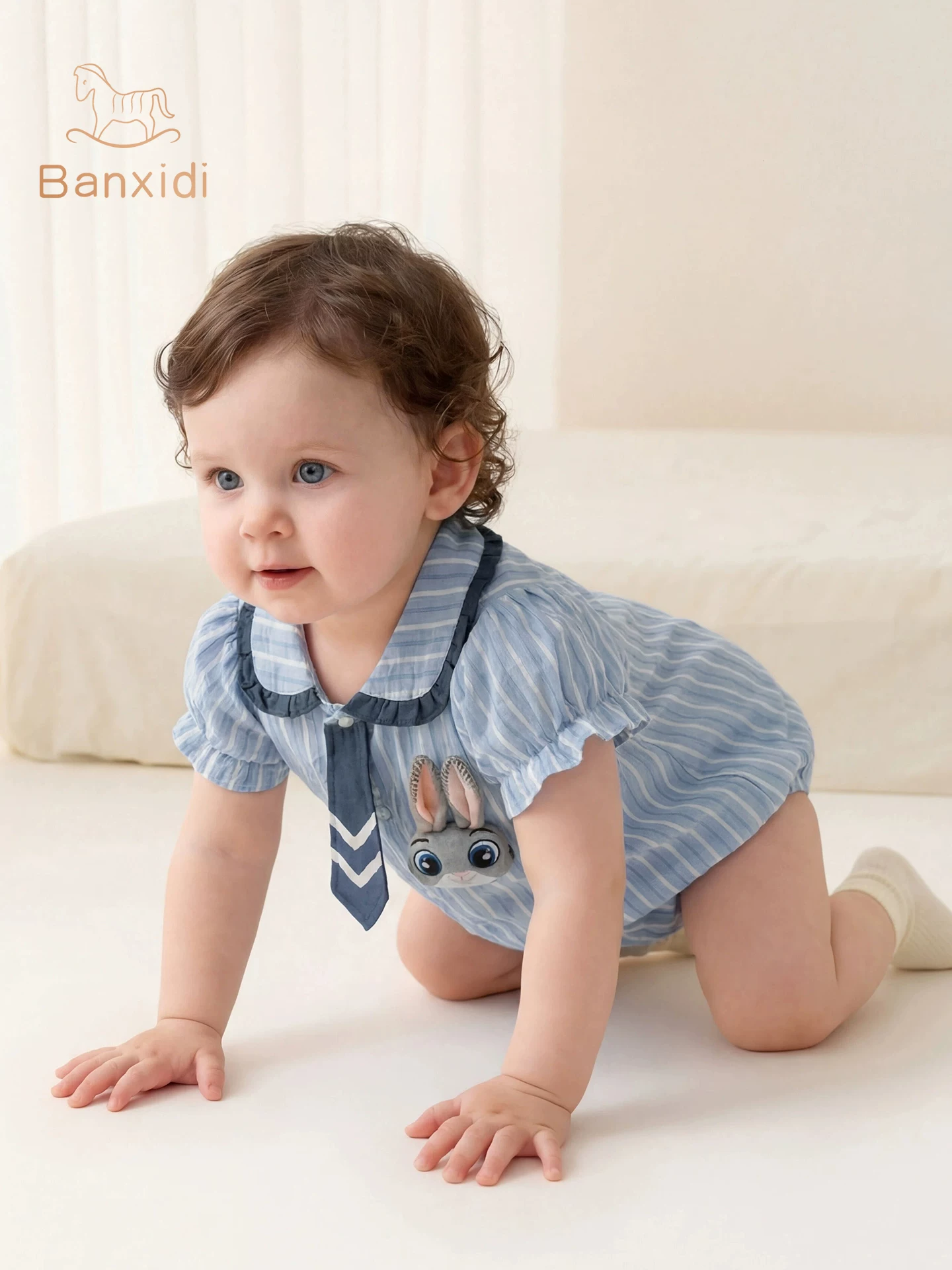 Quần áo trẻ em Bansidi kiểu mỏng mùa hè, bộ liền thân công chúa cho trẻ sơ sinh, trang phục mùa hè, bộ đồ bò cho bé mặc ngoài trời.