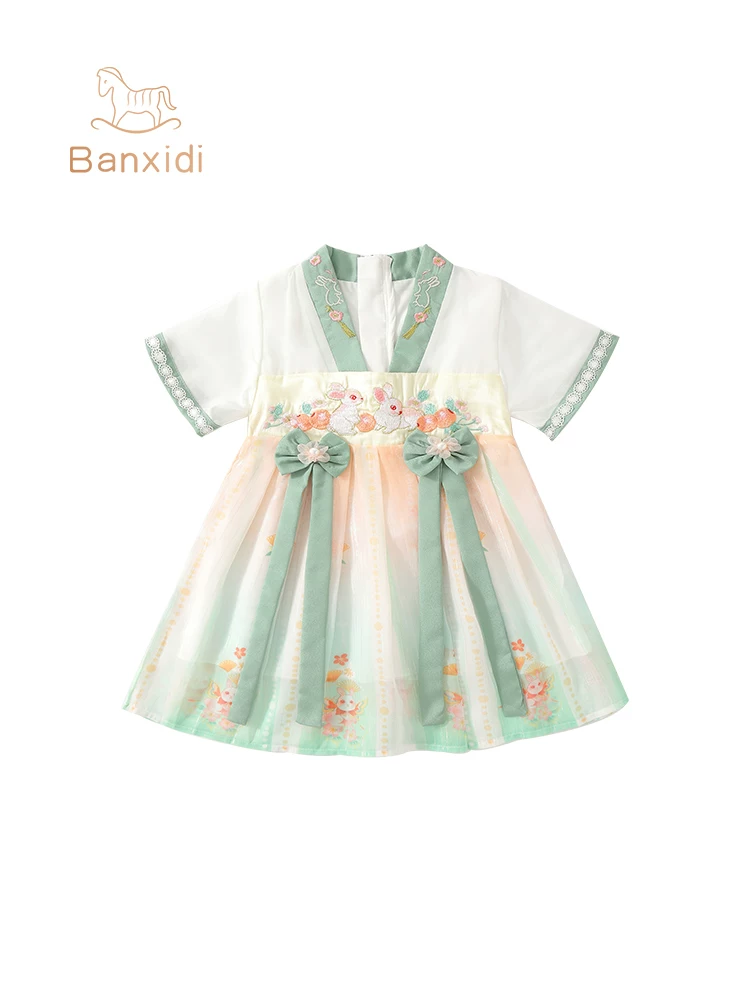 Váy Hanfu cho bé gái mùa hè phong cách mới váy công chúa bé gái váy trang trọng cho bé một tuổi váy trẻ em phong cách Trung Quốc.