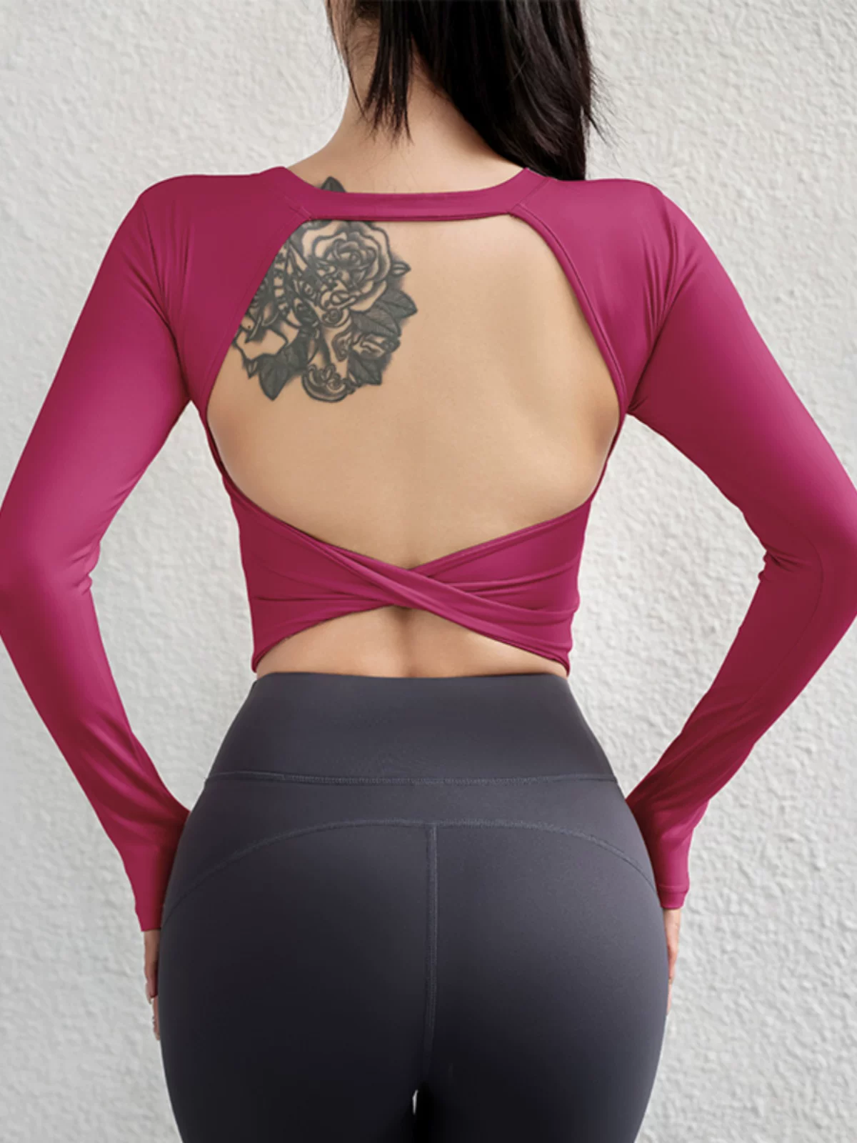 Áo tập yoga thể thao không lưng, nhanh khô, tay dài, có đệm ngực, chống sốc, chuyên nghiệp, dùng cho tập Pilates, thể dục mùa thu