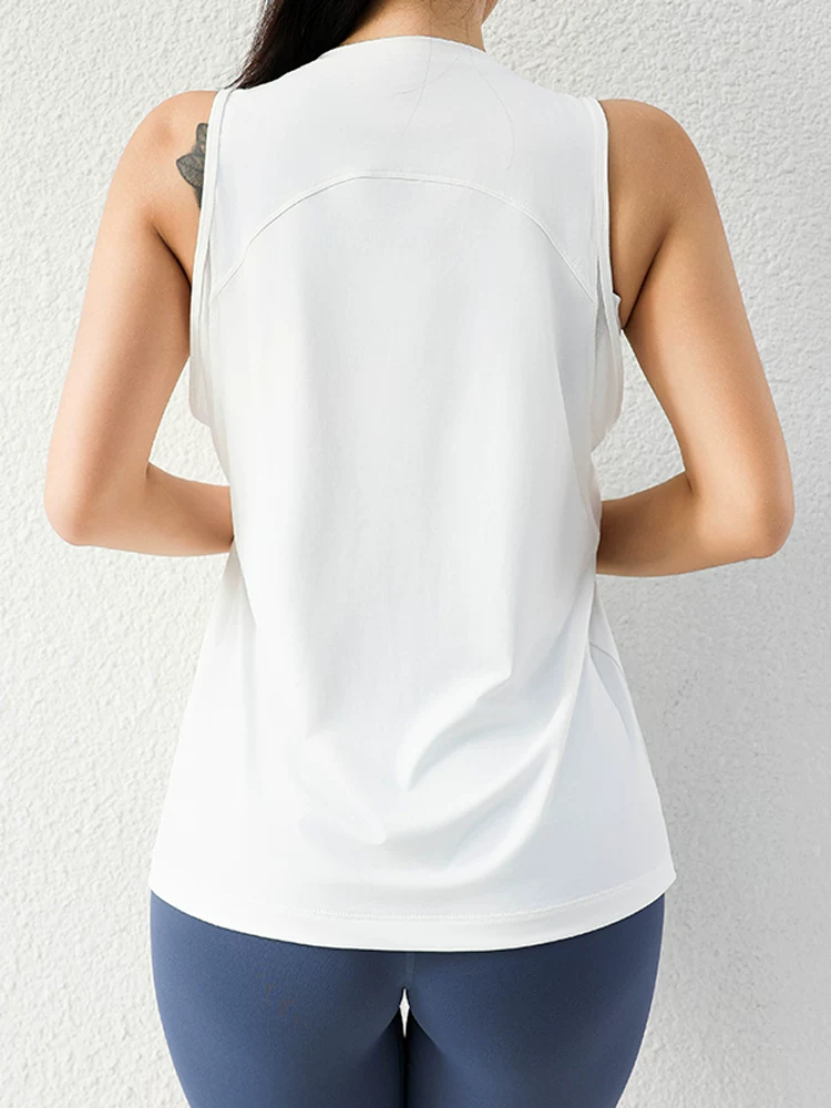 Áo vest thể thao dành cho nữ, dáng rộng, che hông, áo tập yoga giúp thon gọn, áo khoác ngoài không tay tập luyện mùa hè mỏng nhẹ.