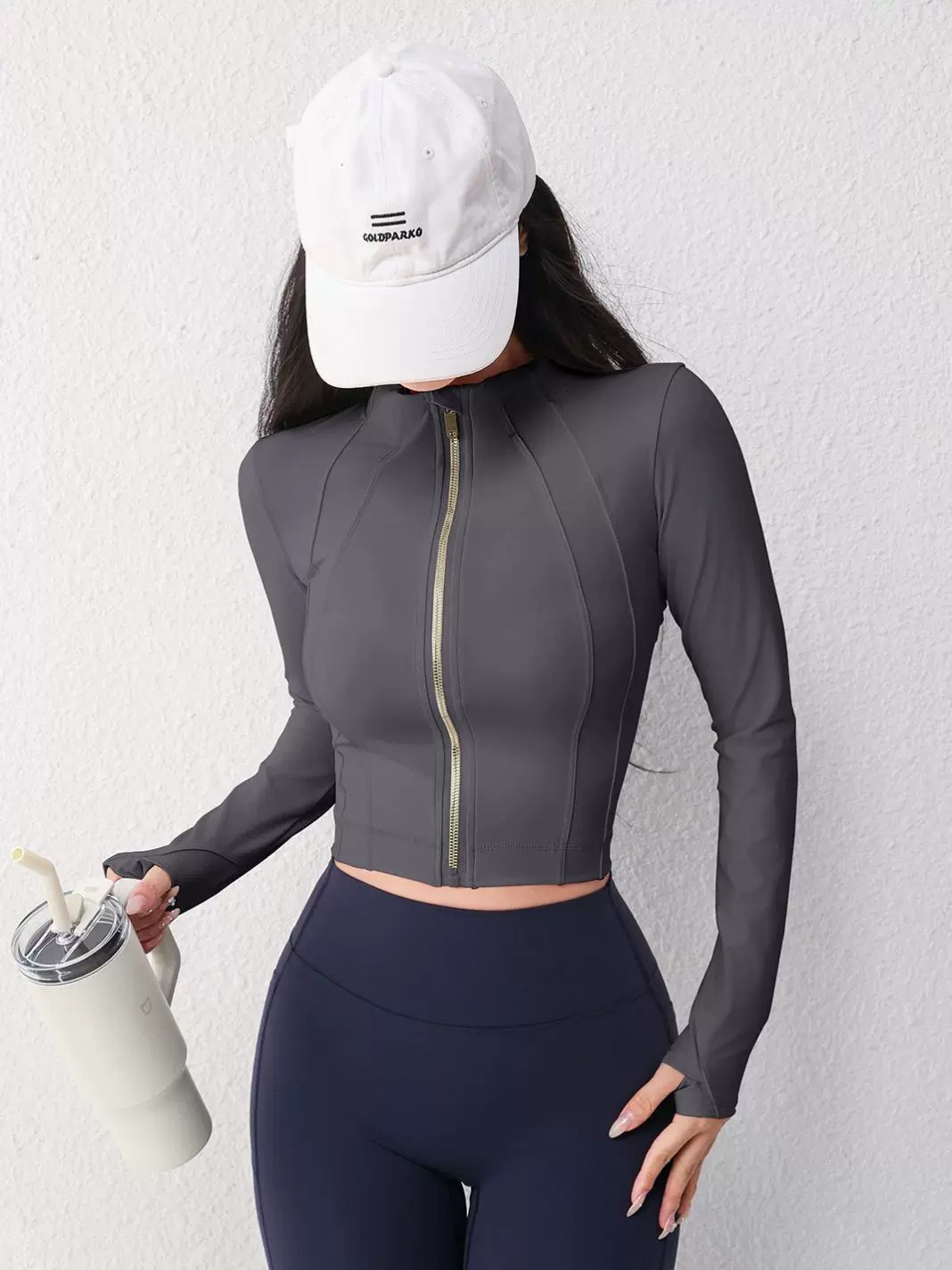 Áo khoác yoga cổ đứng dành cho nữ, áo tập thể dục có khóa kéo ôm sát mùa thu đông, áo thể thao dài tay tập Pilates giúp thon gọn vóc dáng.