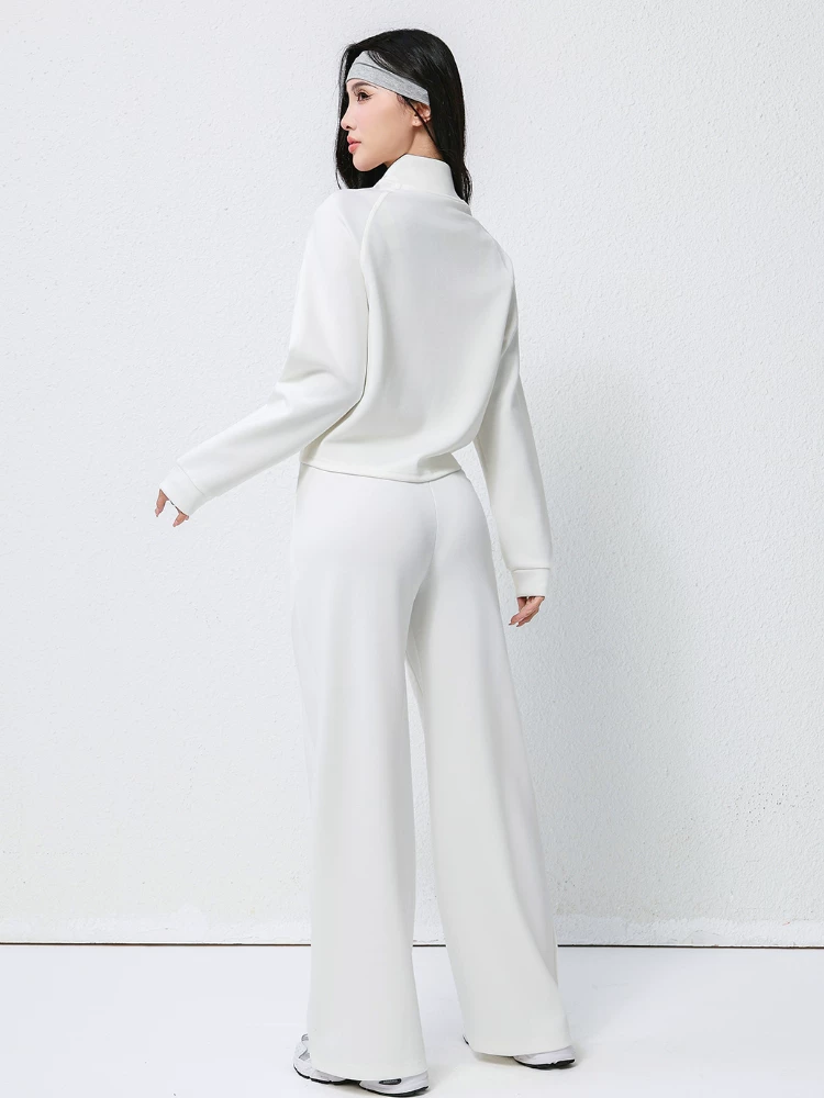 Bộ đồ thể thao cổ đứng cardigan có khóa kéo áo khoác thể thao nữ dáng rộng thường ngày dài tay ngắn chạy bộ tập thể dục yoga mặc