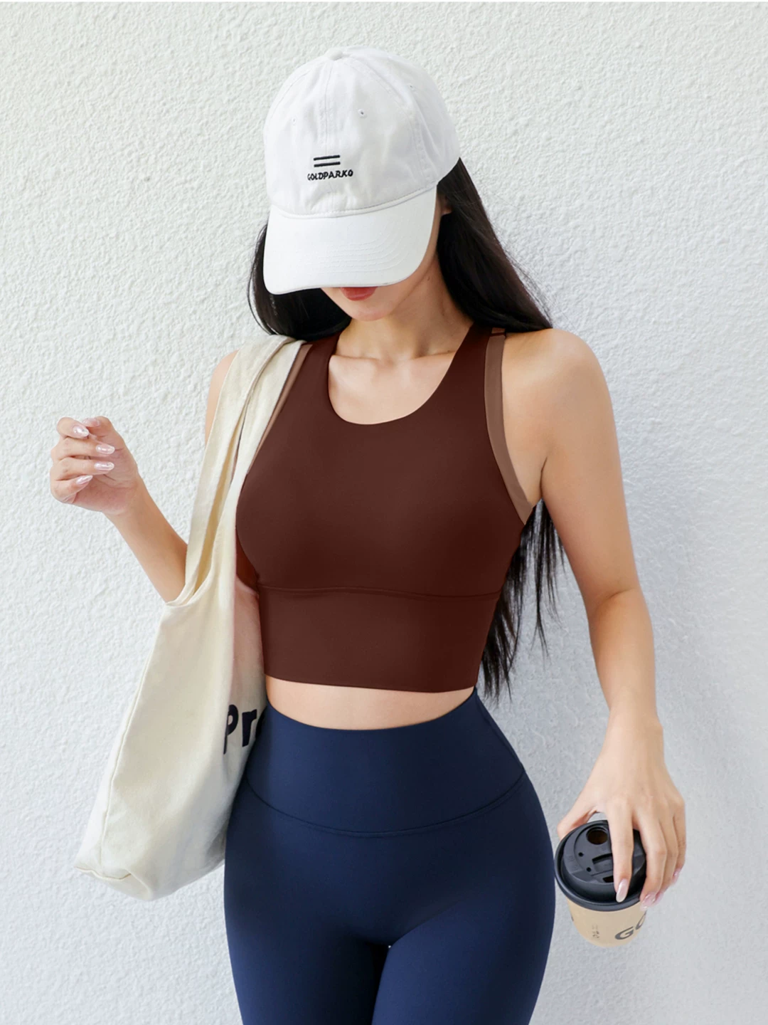 Áo ngực thể thao chống sốc cường độ cao dành cho nữ, áo ngực thể thao hình chữ I một mảnh màu tương phản, áo tập chạy bộ yoga mới