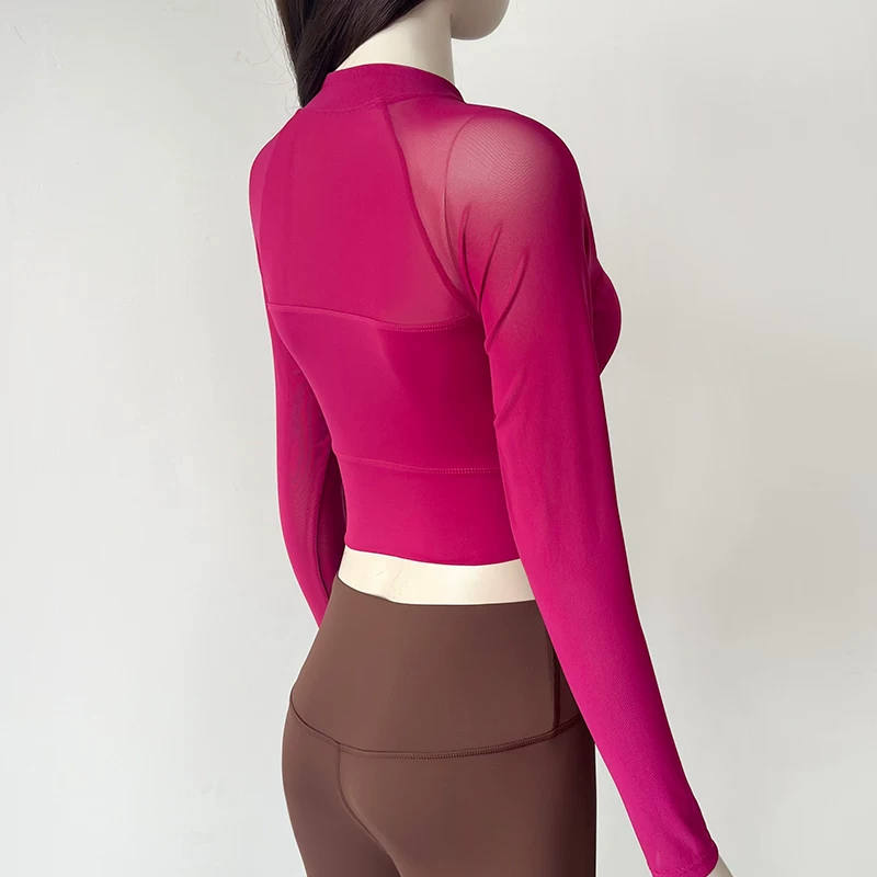 Trang phục tập yoga có cài cúc phong cách quốc gia, áo thể thao dài tay dành cho nữ mùa thu phong cách mới có miếng đệm ngực, quần áo tập thể dục lưới thoáng khí mùa thu