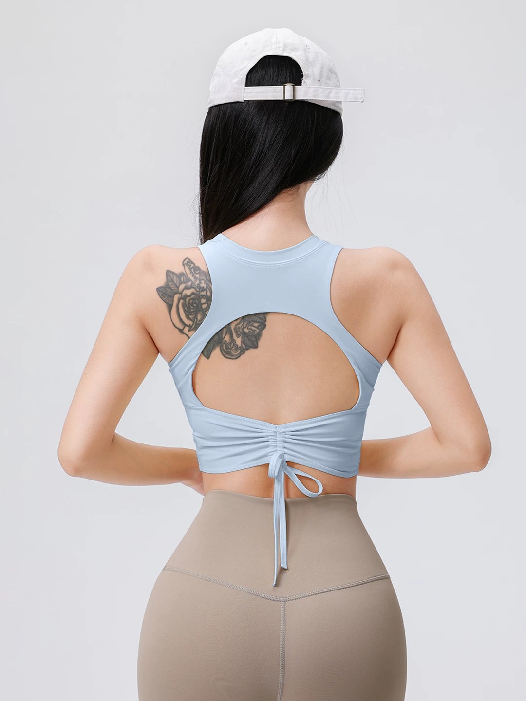 Áo tập yoga dành cho nữ có đệm ngực, thiết kế dây rút rỗng, áo thể thao tôn dáng lưng đẹp dành cho Pilates, chạy bộ, tập luyện và thể hình.