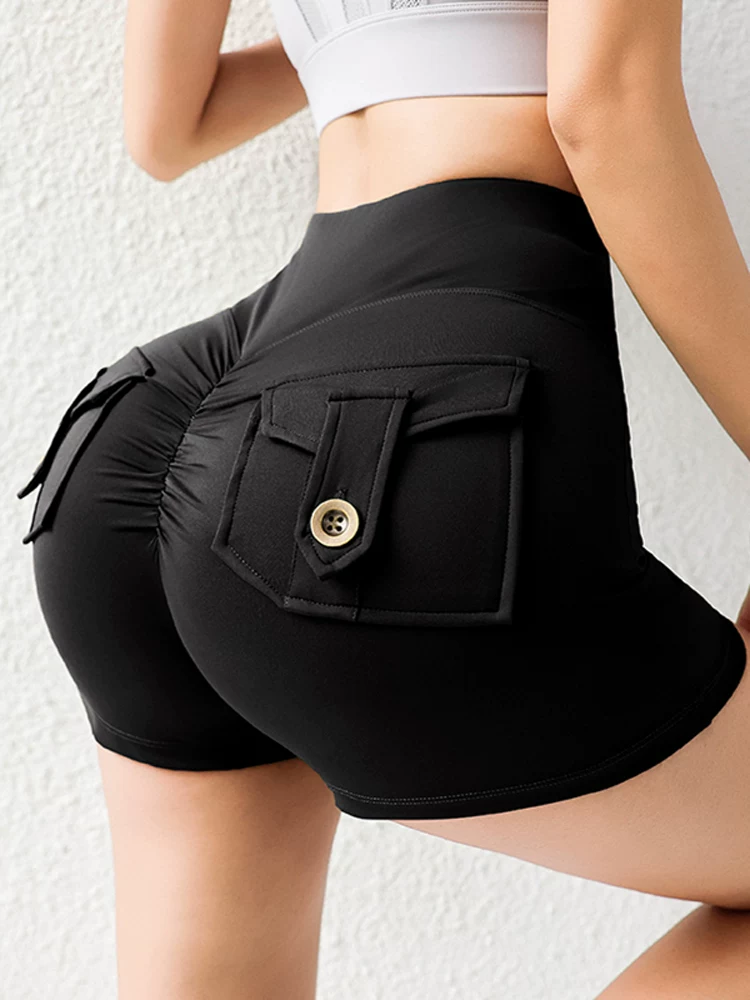 Quần short tập thể dục chống lộ màu đào dành cho nữ, quần short tập thể dục nâng mông, quần short tập yoga, quần short mùa hè tập Pilates gợi cảm.