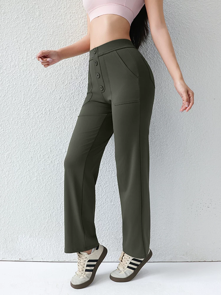 Quần tập yoga cho nữ, quần thể thao thông thường, cạp cao, giúp thon gọn, nâng mông, kéo dài chân, quần ống thẳng, quần ống rộng hơi loe.