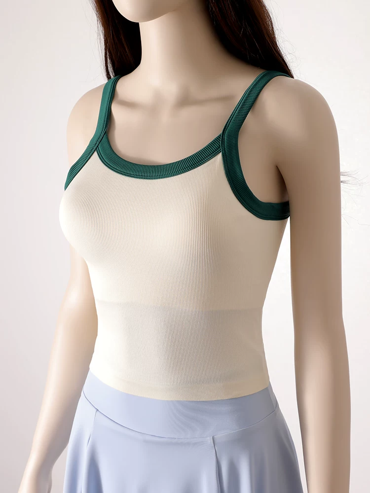 Áo lót ngực liền thân chống sốc phối màu, kiểu cổ halter dành cho nữ, áo ngắn ôm sát gợi cảm, quyến rũ cho mùa hè.