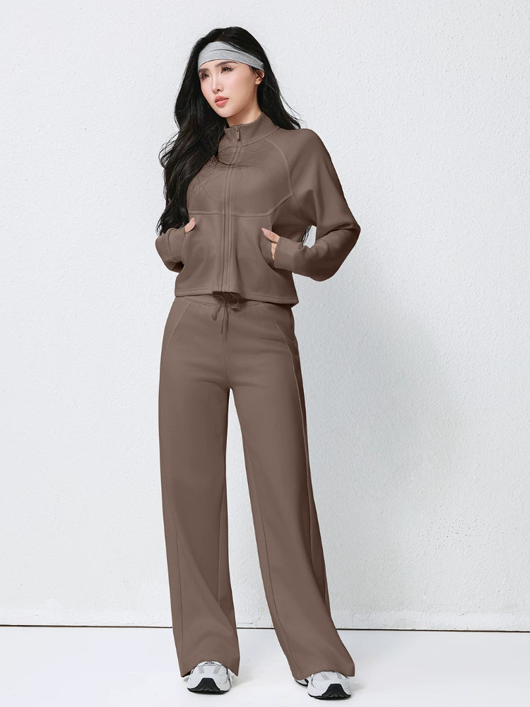 Bộ đồ thể thao cổ đứng cardigan có khóa kéo áo khoác thể thao nữ dáng rộng thường ngày dài tay ngắn chạy bộ tập thể dục yoga mặc