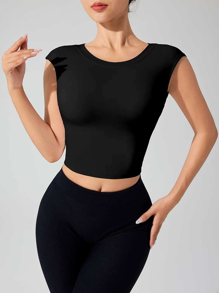 Áo vest thể thao có đệm ngực cố định với phần lưng rộng hở dành cho biểu diễn Latin, tập chạy, tập yoga nhanh khô cho nữ vào mùa hè.