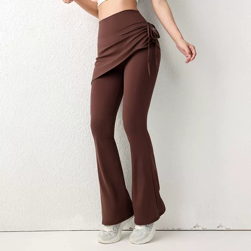 Quần váy tập yoga cho nữ, cạp cao, nâng mông, dáng loe, che hông, quần dài thể thao giả hai mảnh, quần tập thể dục chạy bộ nhanh khô.