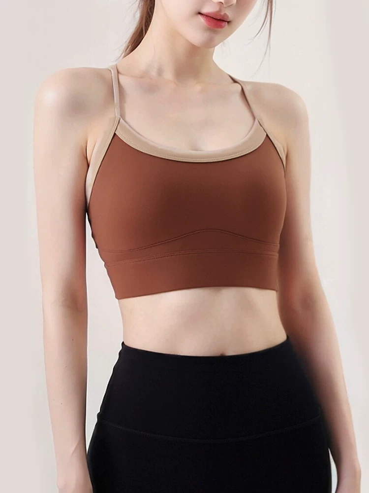 Quần áo tập yoga áo ngực tập thể dục cho nữ áo ngực thể thao cường độ cao phối màu kích thước lớn áo ngực thể thao chống sốc dây đeo vai rộng