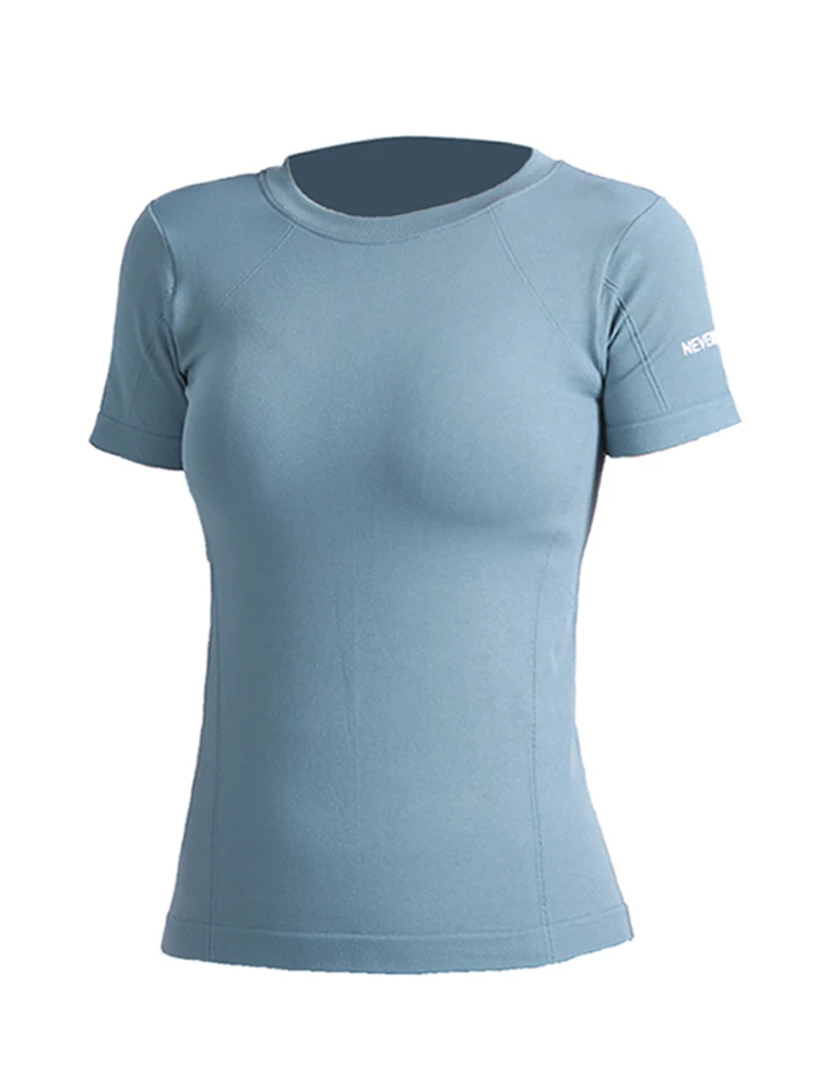 Áo thể thao Jiumai Yipin dành cho nữ, áo sơ mi ngắn tay nhanh khô mùa hè, áo phông chạy bộ hợp thời trang, trang phục tập yoga bó sát.