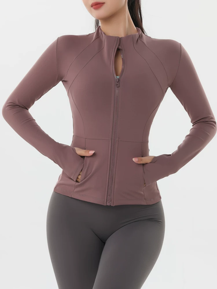 Áo khoác thể thao chuyên nghiệp dành cho nữ, áo tập yoga có khóa kéo mùa thu đông, áo khoác dài tay tập thể dục chạy bộ ngoài trời, nhanh khô, thoáng khí.
