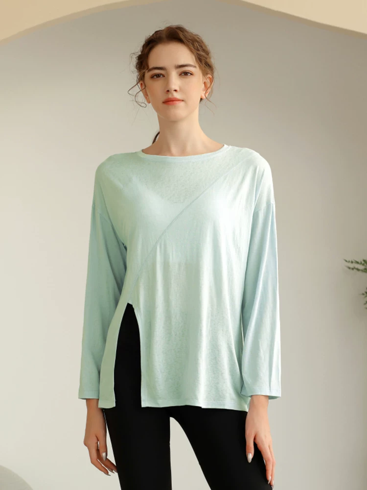 Trang phục tập yoga Tencel hình bông tuyết mới của Jiumai Yipin dành cho nữ, áo khoác thể thao dài tay mùa thu đông, nhanh khô, tôn dáng.