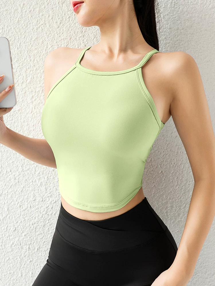 Áo tank top thể thao nữ mùa xuân hè 2026 gợi cảm, lưng trần, kiểu cánh bướm, chất liệu co giãn cao, nhanh khô, có mút ngực, dành cho tập luyện thể dục.