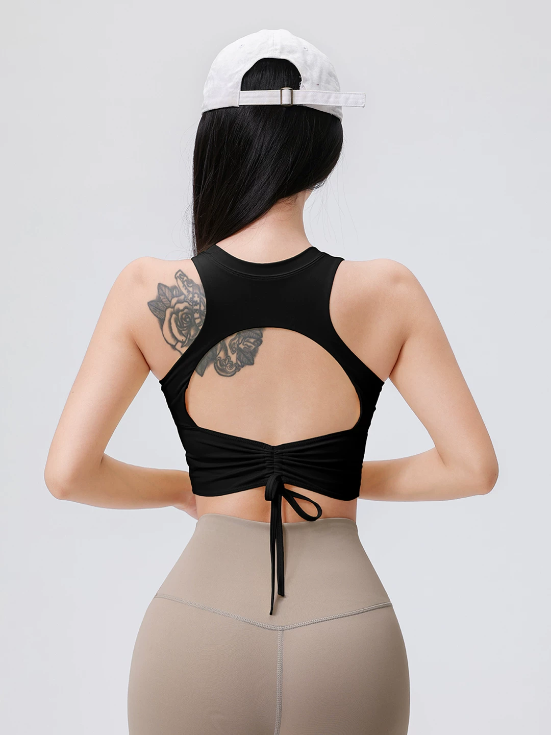 Áo tập yoga dành cho nữ có đệm ngực, thiết kế dây rút rỗng, áo thể thao tôn dáng lưng đẹp dành cho Pilates, chạy bộ, tập luyện và thể hình.