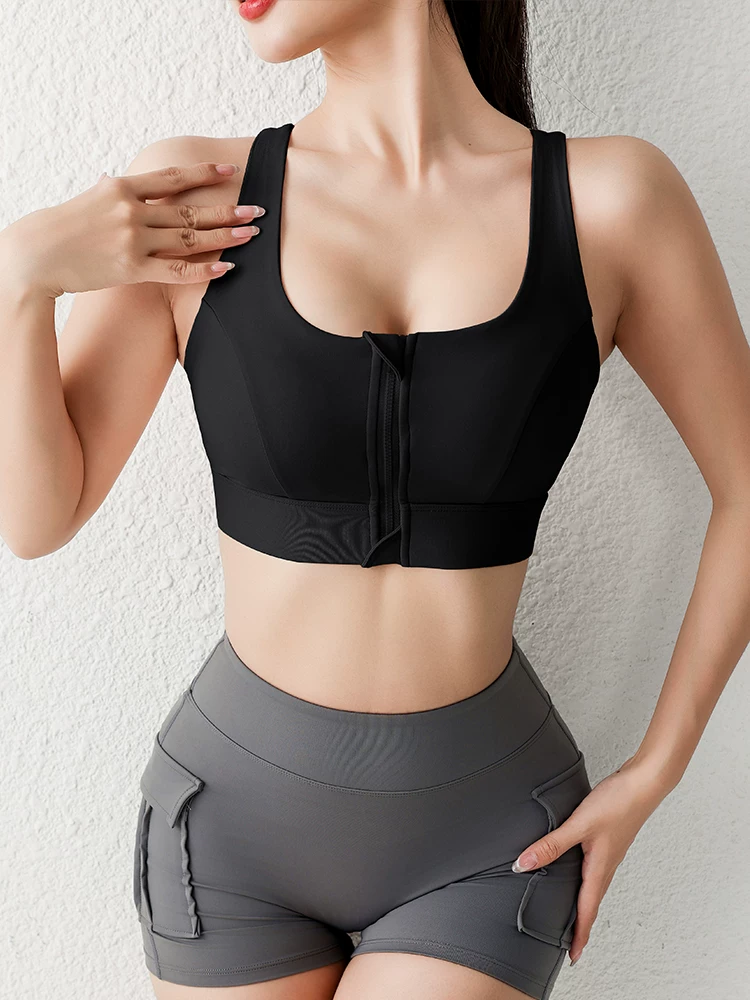 Áo ngực thể thao cường độ cao dành cho nữ, áo tập chạy bộ có khóa kéo chống sốc, áo ngực thể thao, đồ tập yoga cho mùa hè.
