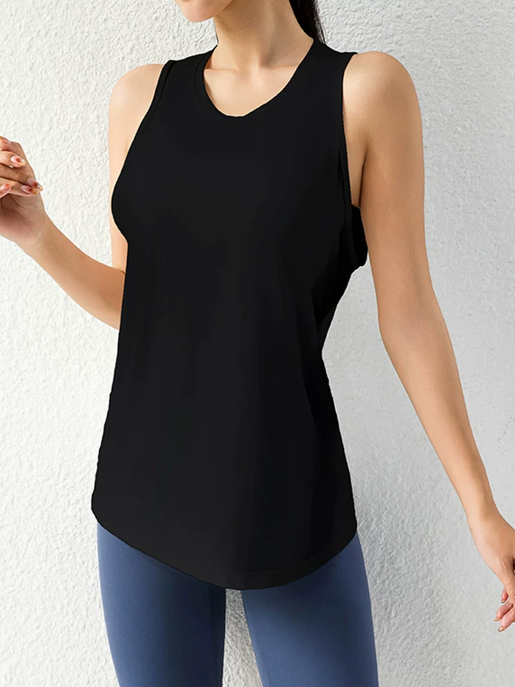 Quần áo tập yoga rộng rãi, nhanh khô dành cho nữ, áo vest thể thao mặc ngoài, tập chạy bộ, áo tập thể dục Pilates, vải lụa băng.