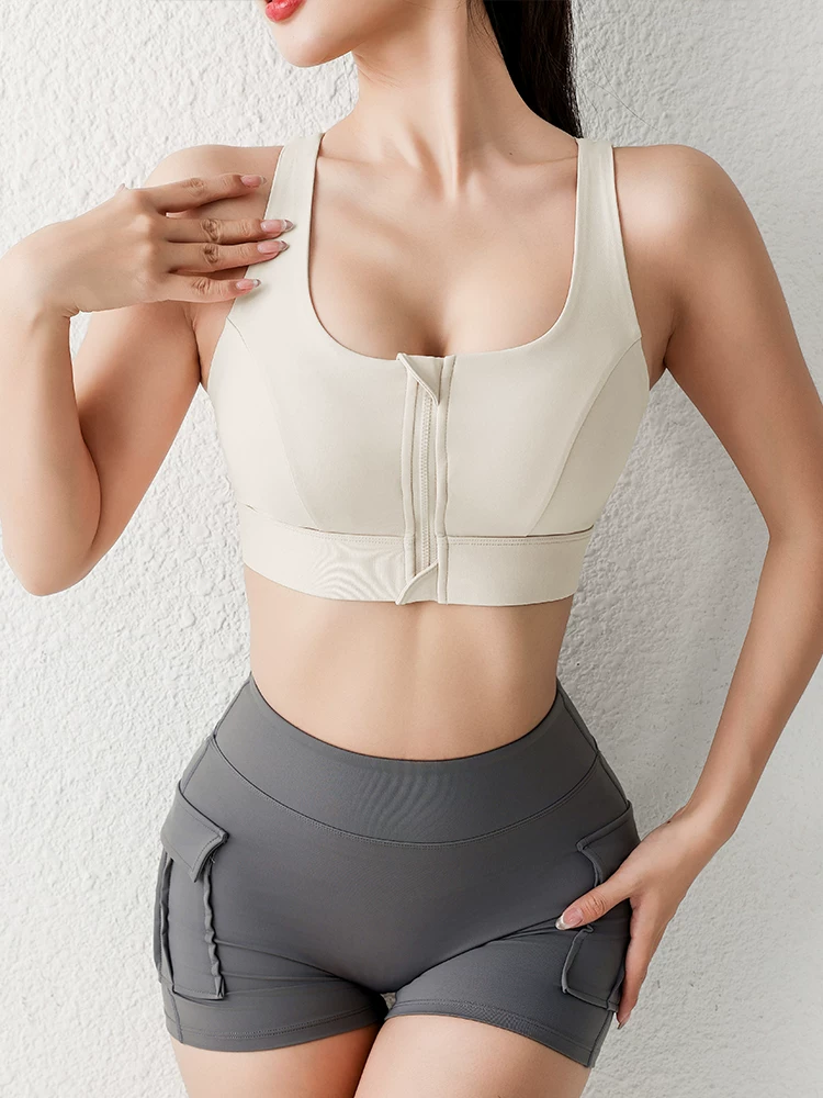 Áo ngực thể thao cường độ cao dành cho nữ, áo tập chạy bộ có khóa kéo chống sốc, áo ngực thể thao, đồ tập yoga cho mùa hè.