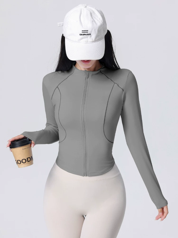 Áo tập yoga, áo khoác thể thao nữ, quần áo chống nắng, áo khoác tập thể dục ngoài trời dài tay, áo khoác tập Pilates, kiểu dáng thu đông