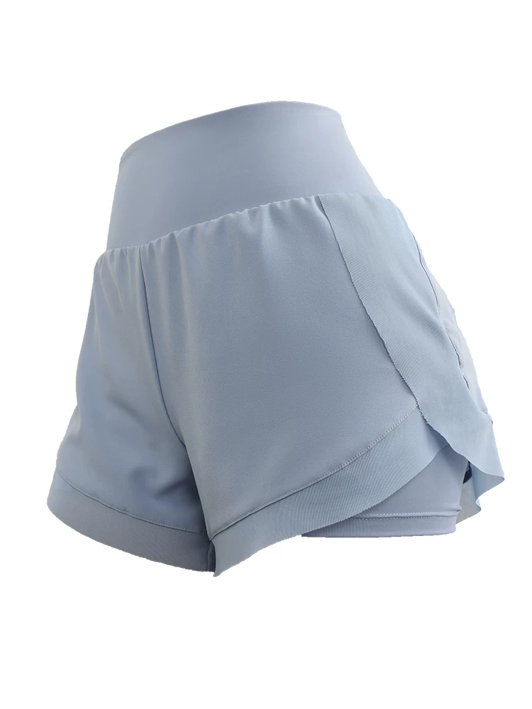 Quần short thể thao Jiumai Yipin dành cho nữ, chống lộ, dáng rộng, nhanh khô, cạp cao, quần tập yoga hai trong một cho mùa hè.