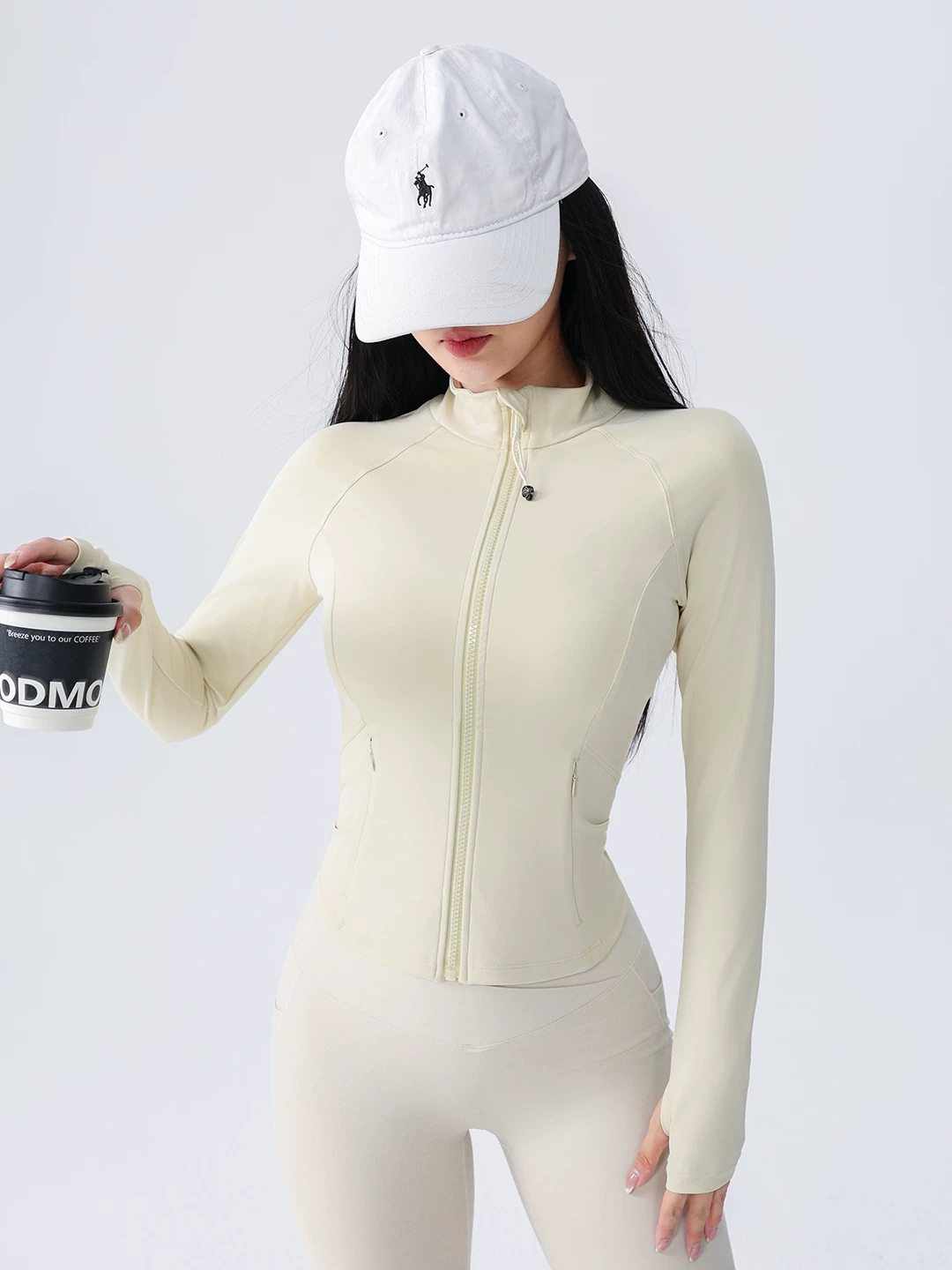 Áo khoác thể thao yoga Jiumai Yipin dành cho nữ, trang phục tập thể dục bó sát, tay dài, mùa thu mới, nhanh khô, áo khoác ngoài chạy bộ