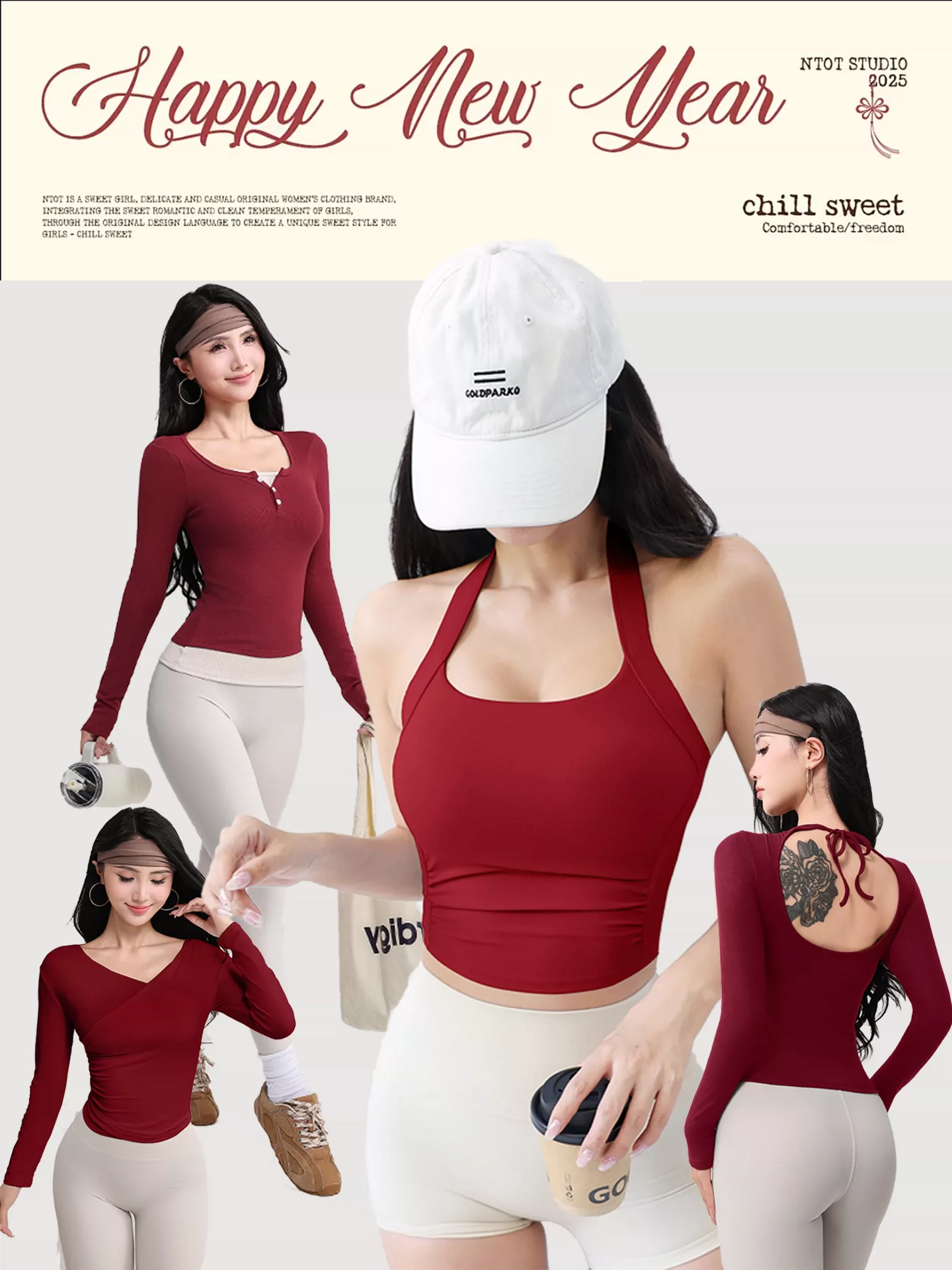 [Giáng sinh năm mới màu đỏ] Áo tập yoga, áo chạy bộ thể thao nhanh khô, quần dài, quần áo tập thể dục bó sát