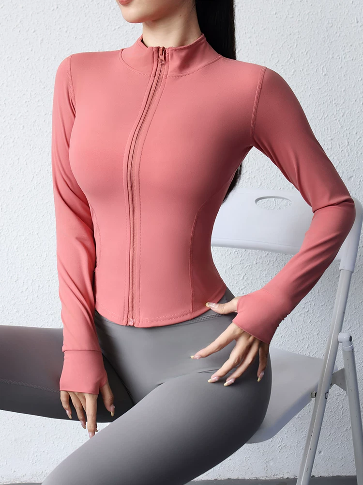 Quần áo tập yoga Jiumai Yipin dành cho nữ, Áo khoác tập luyện vừa vặn bằng vải chải kỹ mới mùa xuân, Quần áo tập thể dục dài tay.