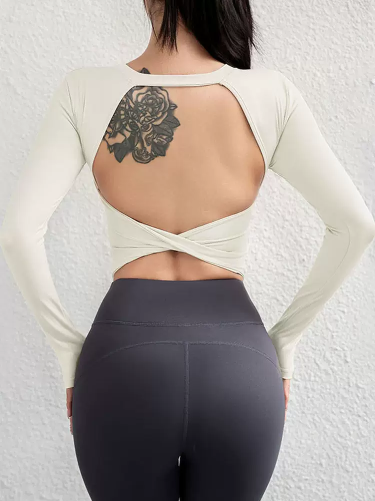 Áo tập thể dục không lưng dành cho nữ có đệm ngực cố định, áo tập Pilates tôn dáng lưng, áo thun thể thao khiêu vũ tay ngắn, trang phục tập yoga.