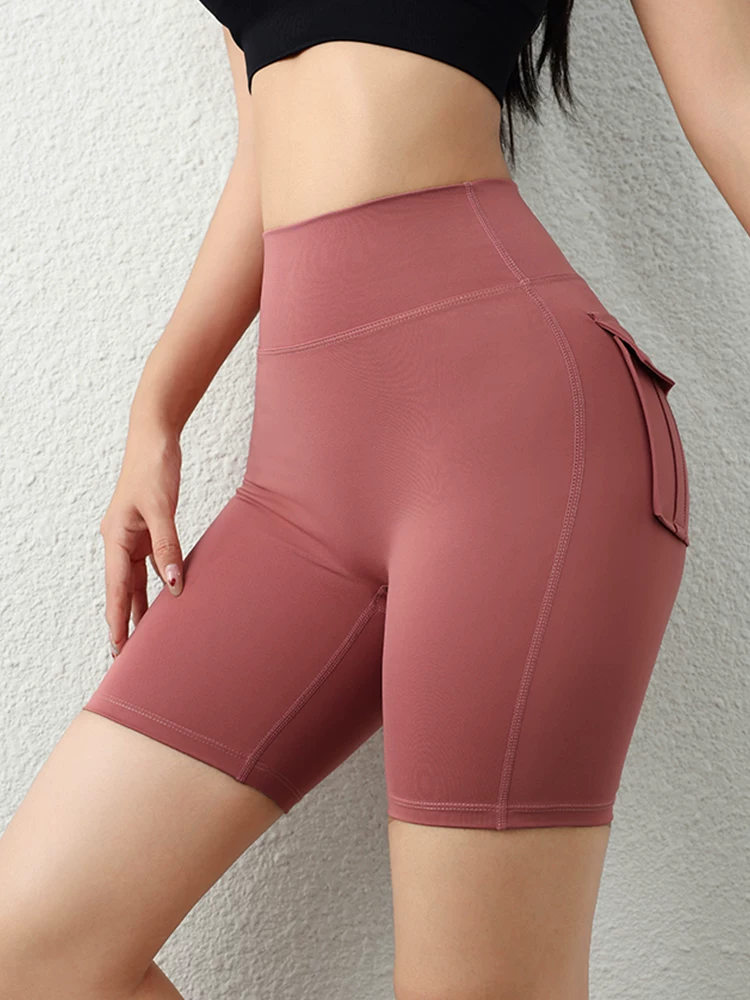 Quần short tập thể dục mùa hè dành cho nữ có túi, cạp cao, nâng mông, tạo dáng mông quả đào, co giãn, thích hợp cho tập luyện ngoài trời và yoga.