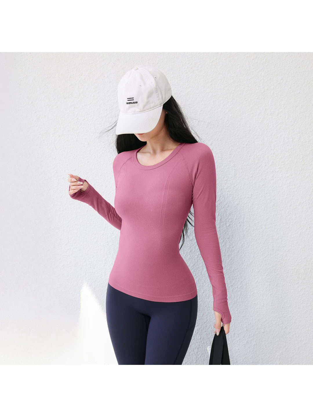 Áo thể thao mùa thu đông Jiumai Yipin dành cho nữ, trang phục tập yoga cổ tròn ôm vừa vặn, áo thun dài tay tập chạy bộ nhanh khô