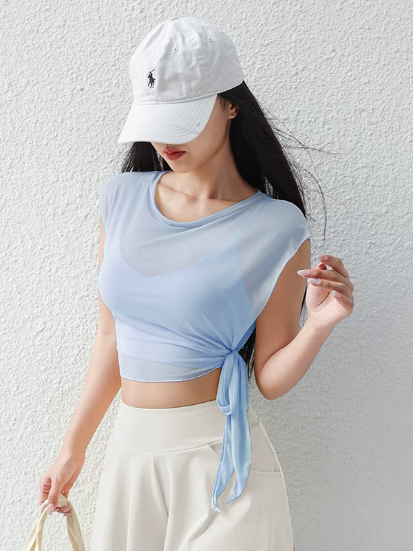 Bộ đồ tập yoga hai mảnh kiểu mới 2026, áo ngắn tay nữ, áo lưới liền thân thể thao, nhanh khô, áo khoác thể thao mùa hè