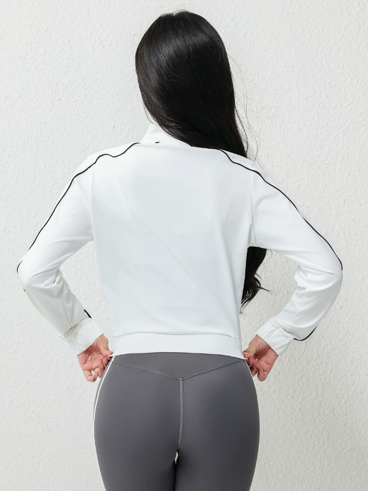 Áo khoác cardigan yoga dáng rộng phong cách mới, phối màu, thoáng khí, thể thao, mùa thu đông dành cho nữ.