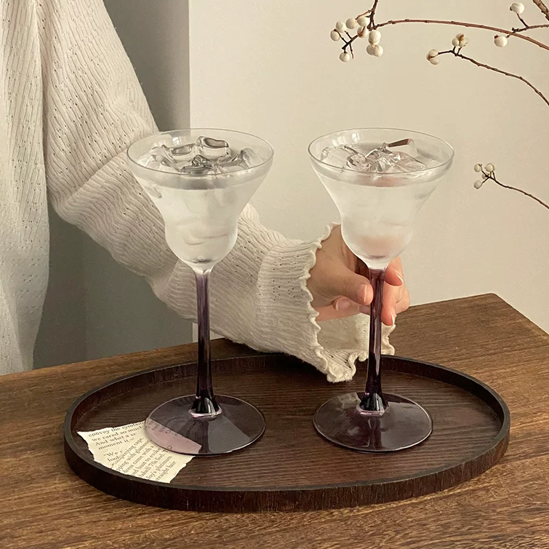 Ly thủy tinh cao màu tím cao cấp, ly cocktail gia dụng phong cách, ly rượu sâm banh, ly pha chế đồ uống hơi say sướng.