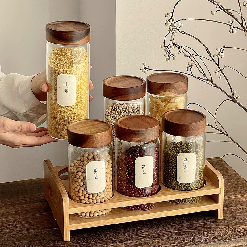 Hũ thủy tinh kín dùng trong gia đình, hũ bảo quản thực phẩm, hộp đựng nhà bếp chống ẩm đựng đậu và ngũ cốc, có nắp, chai bảo quản.
