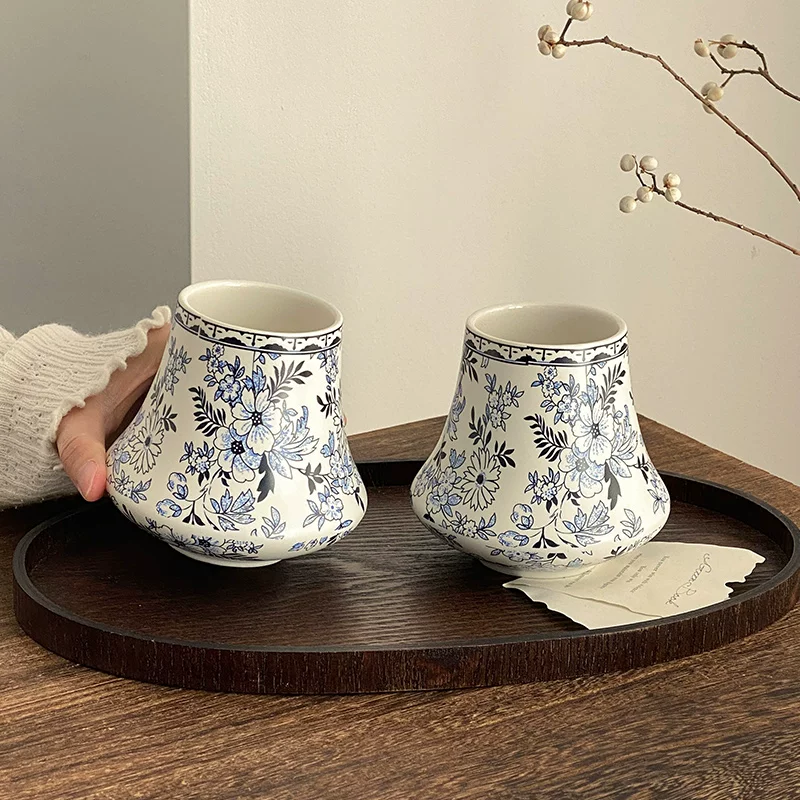Cốc sứ cổ điển màu xanh và trắng của Trung Quốc cốc cà phê sáng tạo có miệng kín cốc cà phê latte cốc Mỹ cốc đựng đồ uống cốc uống nước