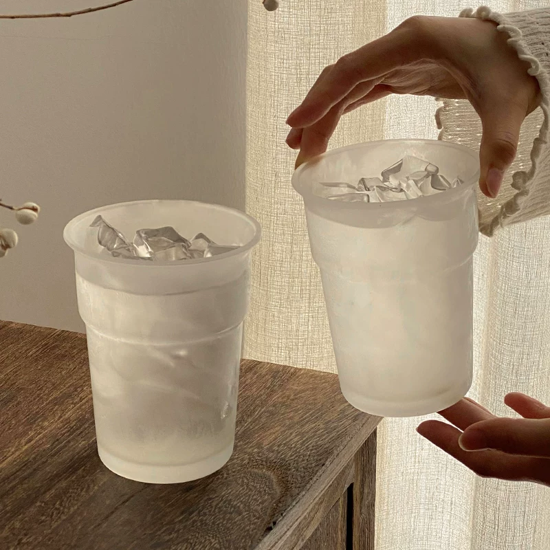 Ly thủy tinh mờ sáng tạo, độc đáo, miệng rộng, dùng cho cà phê đá Mỹ, bia, nước ép và các loại đồ uống khác.