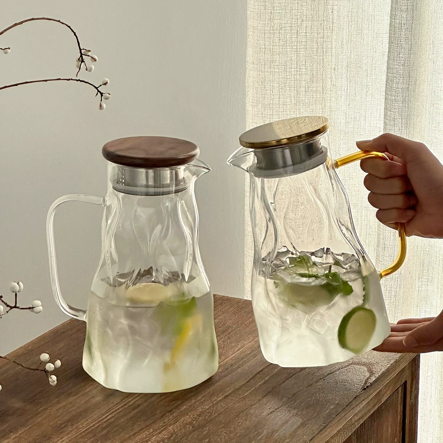 Bình đựng nước lạnh bằng thủy tinh, chịu nhiệt độ cao, dung tích lớn để sử dụng tại nhà trong phòng khách, bình đựng nước cấp thực phẩm, bình pha lạnh mùa hè, cốc đựng nước đun sôi lạnh.