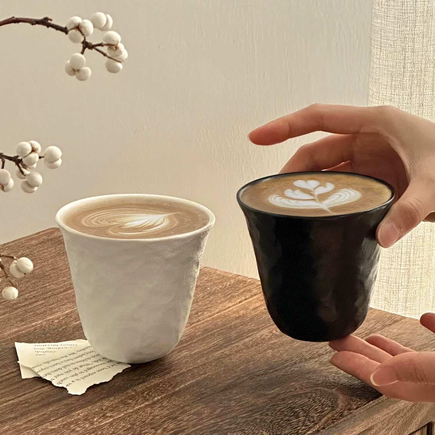 Ly cà phê gốm sứ mờ kiểu cổ điển, ly vẽ latte cầm tay, bộ đồ ăn uống trà chiều cao cấp tinh tế dùng trong nhà, ly latte