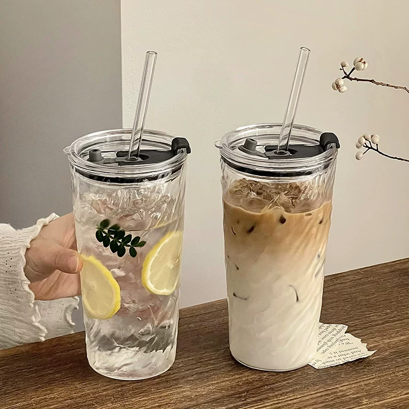 Ly thủy tinh dung tích lớn có nắp, ly cà phê đá American latte, ly trà sữa cao cấp, ly nước ép