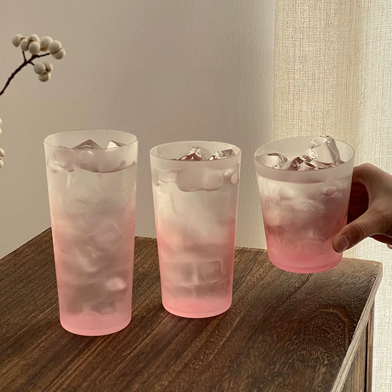 Ly thủy tinh màu hồng gradient mờ dùng trong nhà, ly nước thẩm mỹ cao cấp dành cho các cô gái, ly uống nước trái cây sáng tạo, ly cà phê và ly rượu.