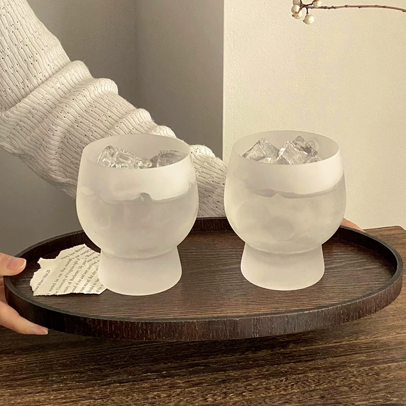 Cốc thủy tinh mờ bụng lớn, cốc cà phê sữa gia dụng sáng tạo độc đáo, cốc nước ép lạnh, cốc nước uống.