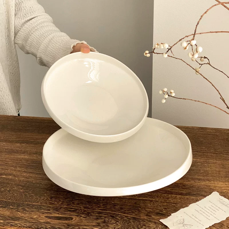 Đĩa sâu gốm sứ trắng sáng tạo, không đều, đĩa súp hình dạng đặc biệt, đĩa phục vụ gia đình, đĩa salad trái cây kiểu Tây cao cấp