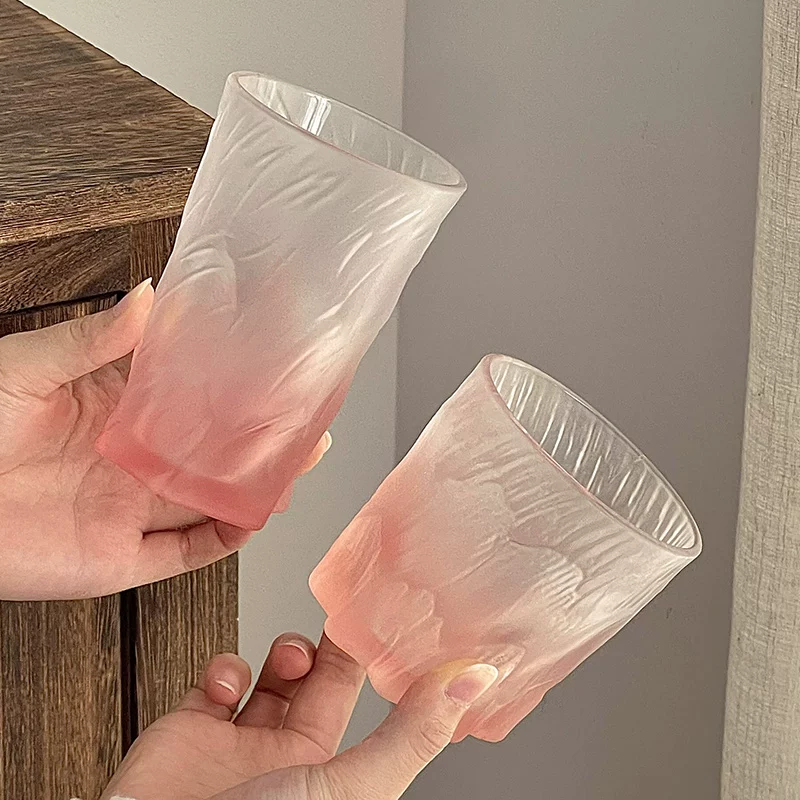 Ly đá màu hồng mờ cao cấp, ly thủy tinh gia dụng thiết kế độc đáo, ly rượu whisky, ly nước ép và ly nước lạnh