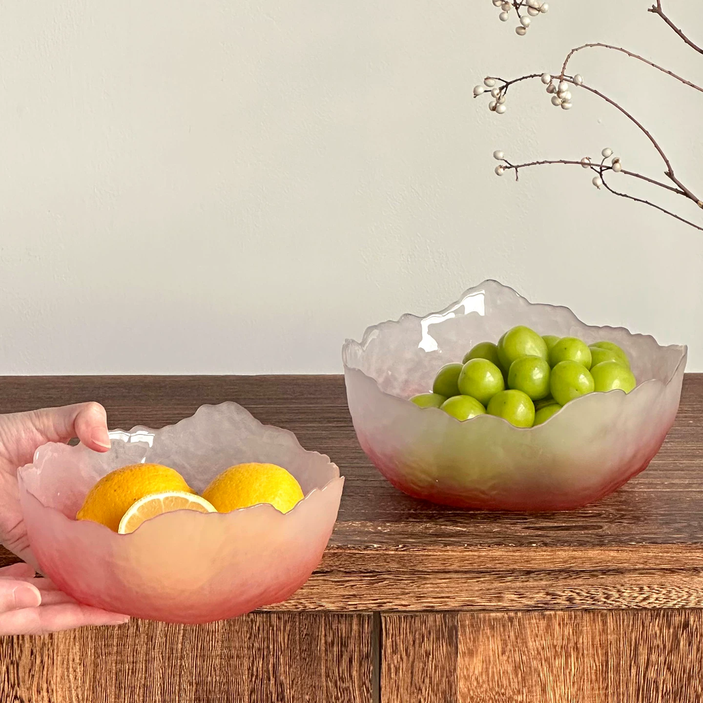 Đĩa trái cây thủy tinh cho phòng khách và phòng trà, đĩa trưng bày đồ ăn nhẹ sang trọng để tiếp khách, bát salad dung tích lớn, bát tráng miệng